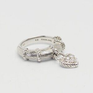 Designer sterling silver heart charm ring by Judith Ripka size 6